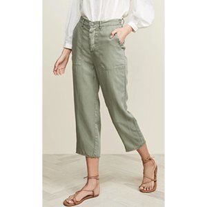 D L1961  LORIMER CROP HIGH, ADJUSTABLE WAIST LINEN BLEND PANTS IN SEA SPRAY L
